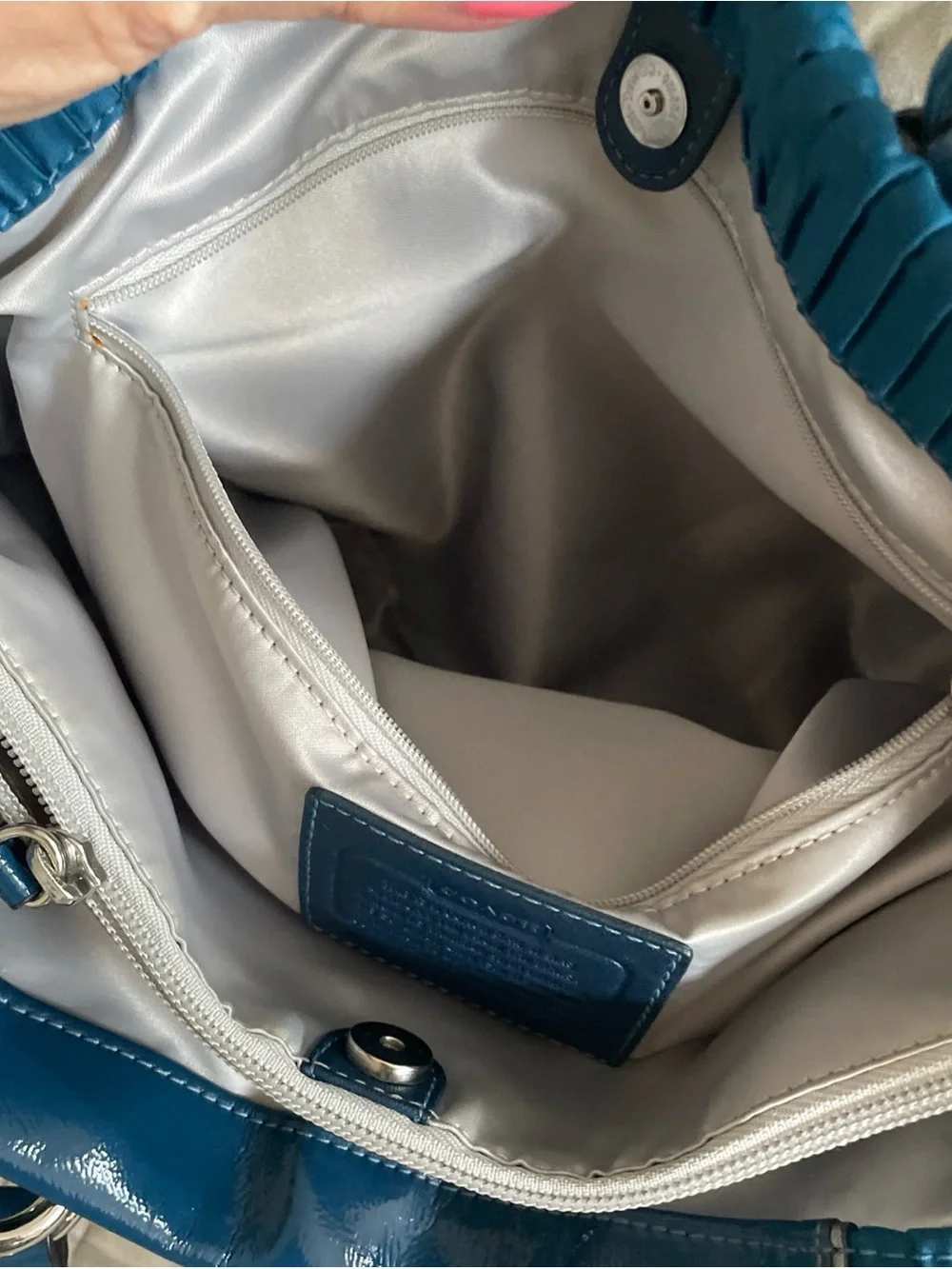 Coach Ashley Ocean Blue Pleated Tote satchel with Leather Trim